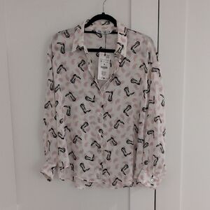 Zara White and Black Button Down Shirt